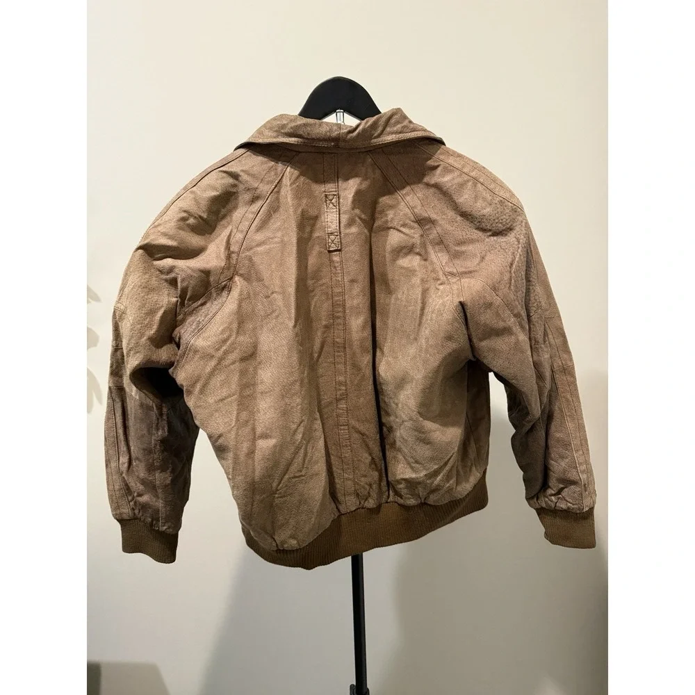 Vintage IZZI Bomber Jacket Men's Medium Brown Distressed Made In Korea Full Zip